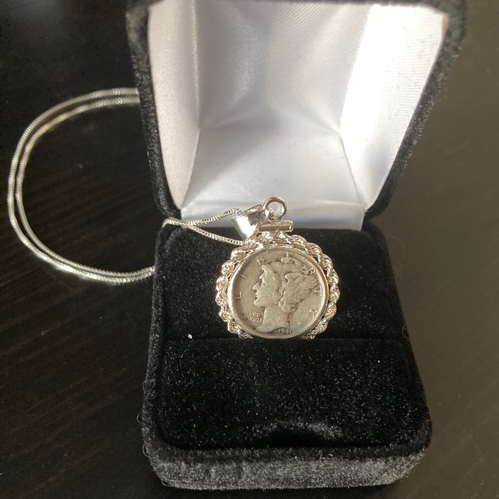 US Mercury Dime in a Sterling Silver Braided Bezel